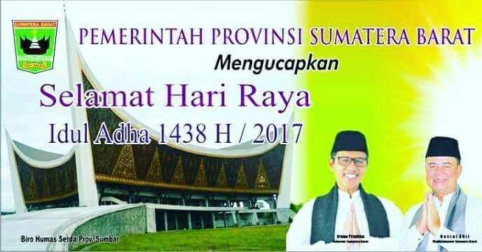 Gubernur dan Wakil Gubernur Sumatera Barat Mengucapkan Selamat Hari Raya Idul Adha