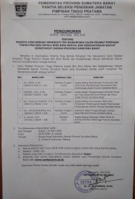 PESERTA YANG BERHAK MENGIKUTI TES WAWANCARA CALON PEJABAT PIMPINAN TINGGI PRATAMA KEPALA BIRO BINA MENTAL DAN KESEJAHTERAAN RAKYAT SETDA PROV. SUMBAR