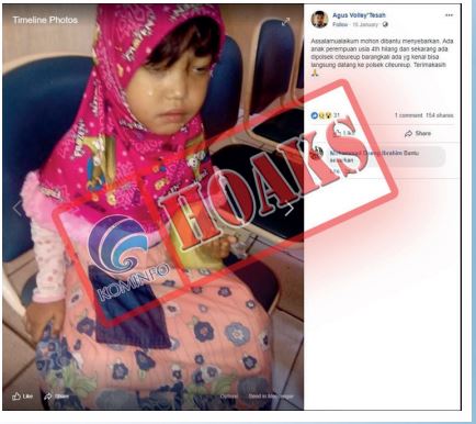 [Hoax] Foto Anak Perempuan yang Dikabarkan Hilang Sekarang Sudah Berada di Polsek Citeureup Bogor