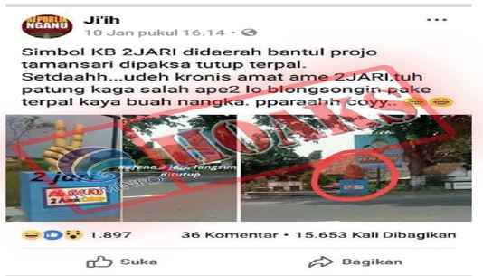 [Hoax] Tugu KB Ditutup Terpal Karena Simbol 2 Jari