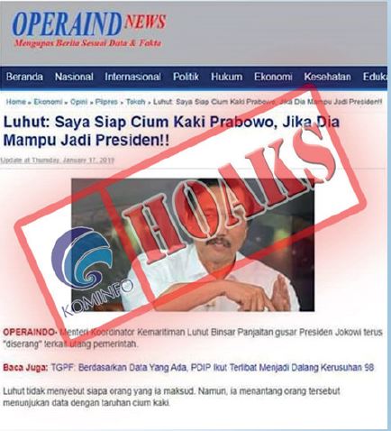 [Hoax] Luhut Siap Cium Kaki Prabowo Jika Dia Mampu Jadi Presiden