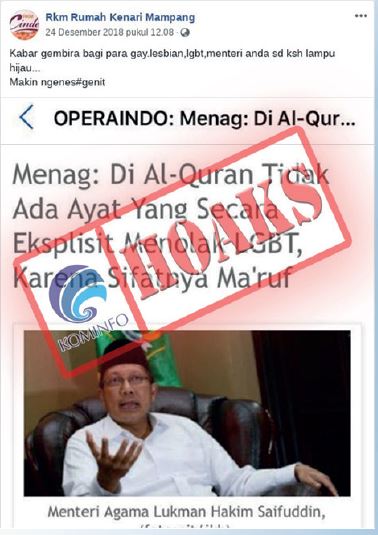 [Hoax] Menteri Kemenag Sudah kasih lampu hijau pada LGBT