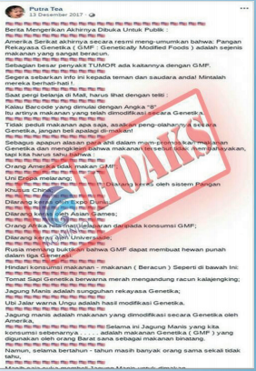 [Hoax] Beredar Produk Pangan Rekayasa Genetika