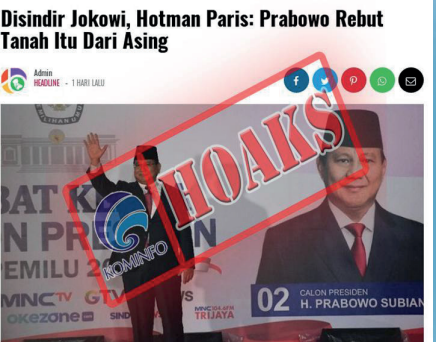 [Hoax] Disindir Jokowi, Hotman Paris: Prabowo Rebut Tanah Itu Dari Asing