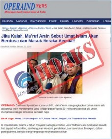 [Hoax] Ma’ruf Amin: Jika Saya Kalah, Umat Islam Akan Berdosa dan Masuk Neraka Semua