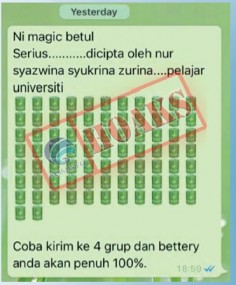 [Hoax] Share 79 Emoticon Baterai ke 4 Grup untuk Mengisi Penuh Baterai HP Anda”