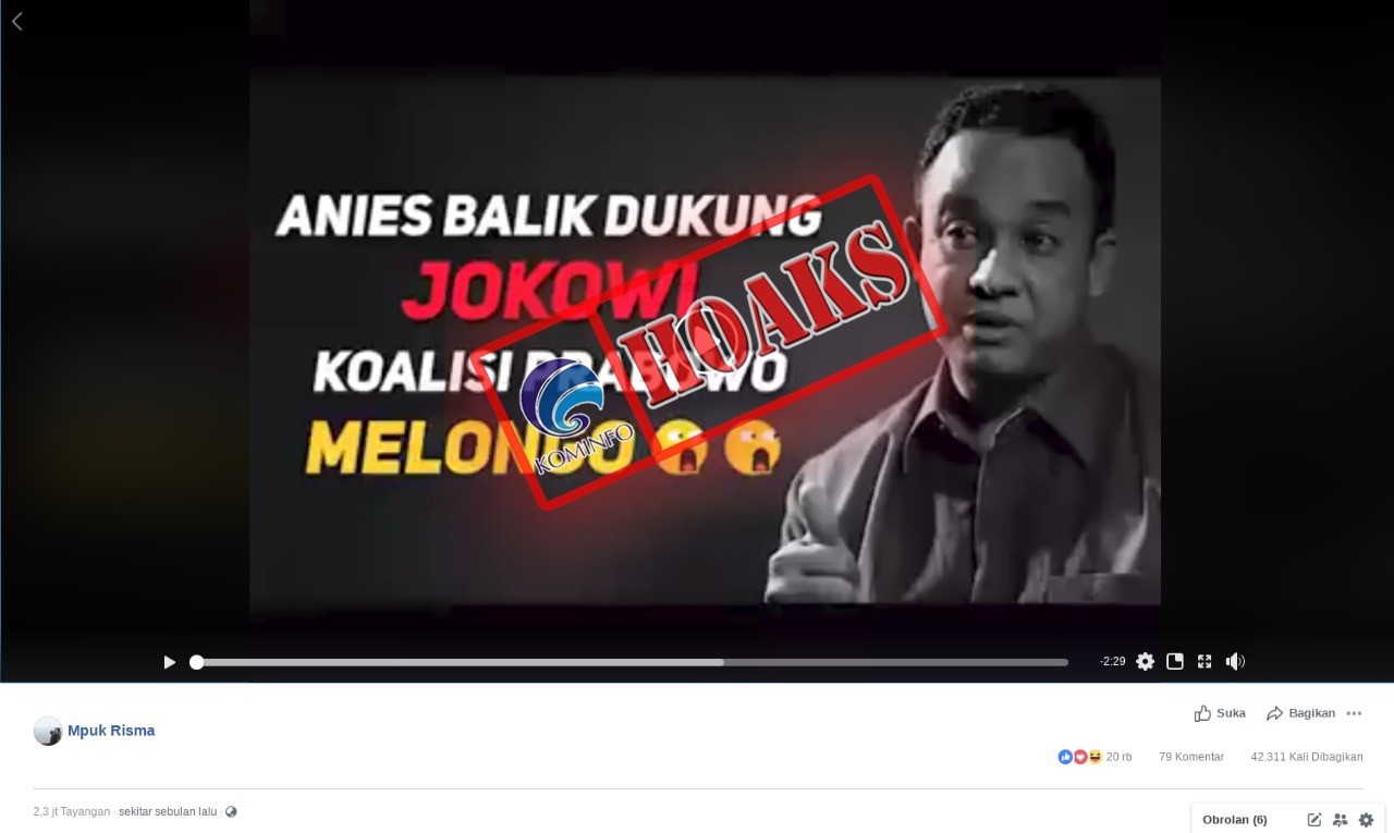 Anies Balik Dukung Jokowi, Koalisi Prabowo Melongo [Hoax]