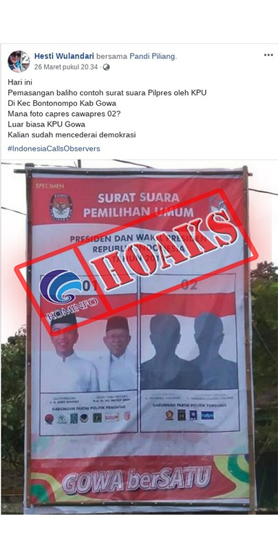 Baliho Surat Suara di Gowa Tidak Mencantumkan Foto Prabowo-Sandi [Hoax]