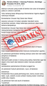 Perubahan nama Kementerian Agama menjadi Kementerian Urusan Haji Zakat dan Wakaf [Hoax]