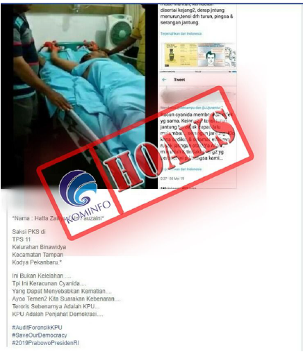 Saksi PKS Pekanbaru Hatta Zailiyus Dirawat di Rumah Sakit karena Keracunan Cyanida [Hoax]