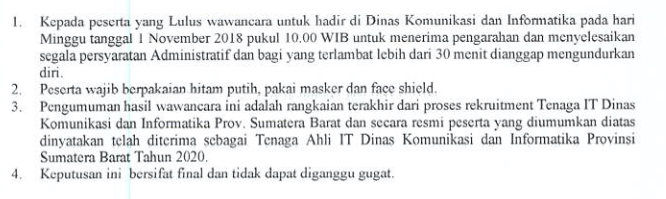 Hasil Wawancara Rekruitment Tenaga Informasi Teknologi Lingkup Pemerintah Provinsi Sumatera Barat