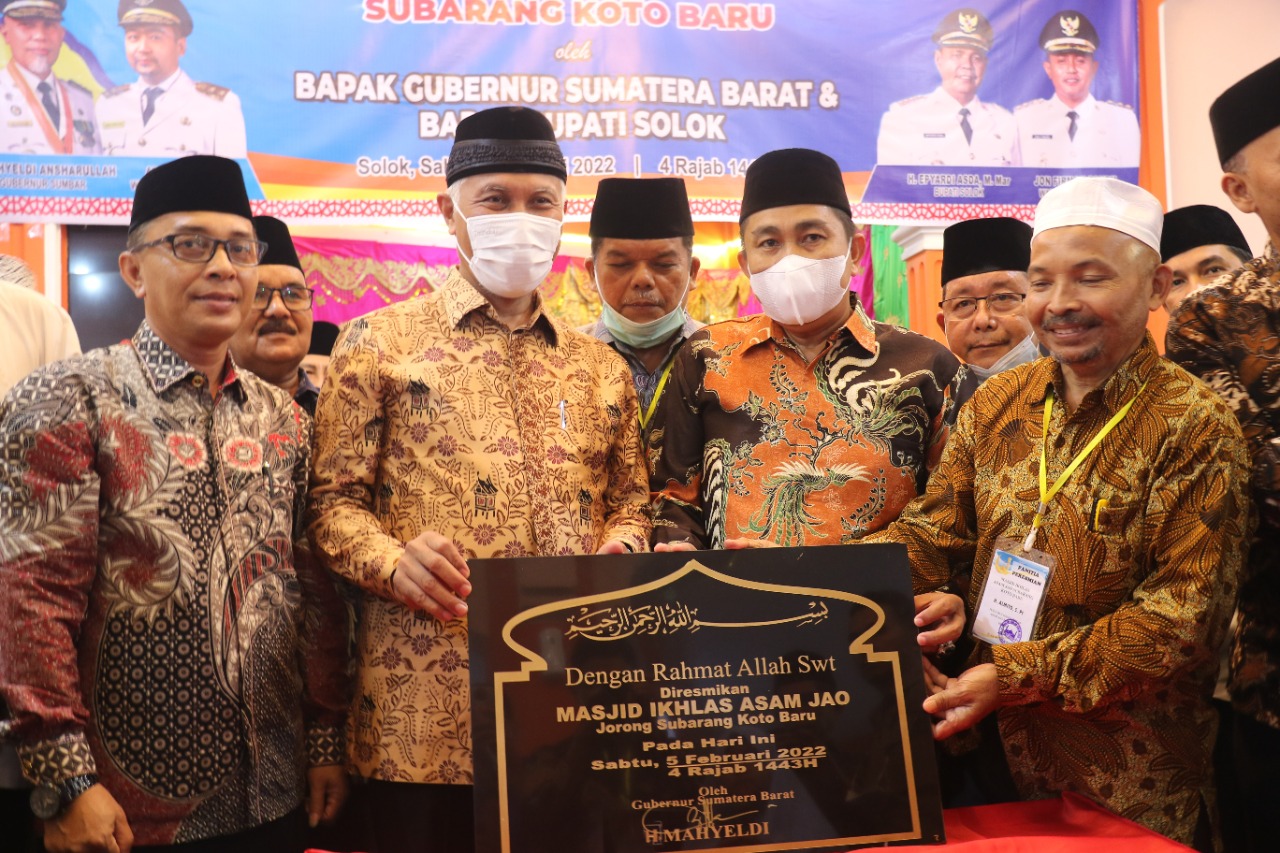 Jadikan Pusat Pembinaan Generasi Muda, Gubernur Mahyeldi Resmikan Masjid Ikhlas Asam Jao